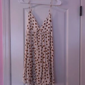 Zara White Dress with Brown Polka Dots